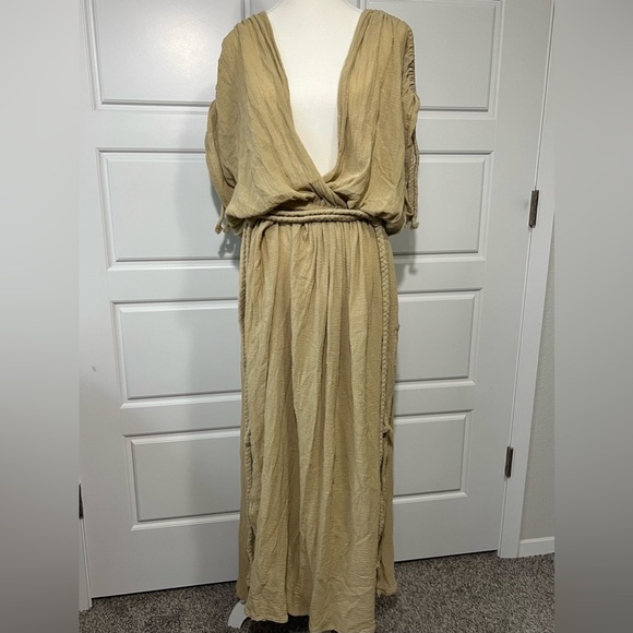 Boho Maxi Dress Deep V Neck Sleeveless Flowy Beach Cover Up Dress - Picture 2 of 13
